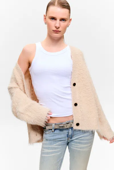 Monki Oversized V-neck Cardigan In Sand