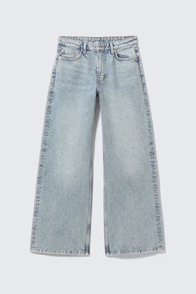 Monki Paz Mid Straight Embellished Jeans In Blue