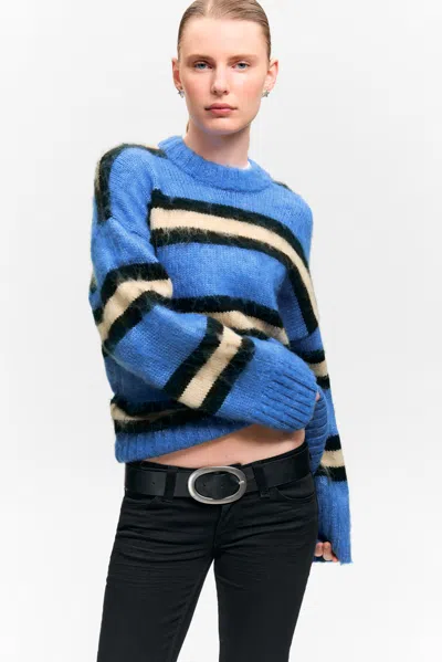 Monki Relaxed Fit Fluffy Knit Sweater In Blue
