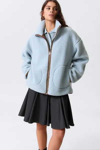 Monki Relaxed Pile Fleece Jacket In Blue
