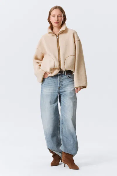 Monki Relaxed Pile Fleece Jacket In Neutral