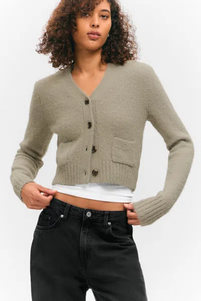 Monki Ribbed V-neck Cardigan In Sand