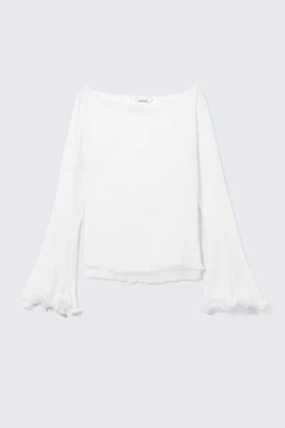 Monki Sheer Boat-neck Flared Sleeve Blouse In White