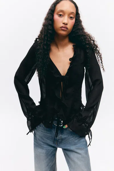 Monki Sheer Chiffon Tie Blouse