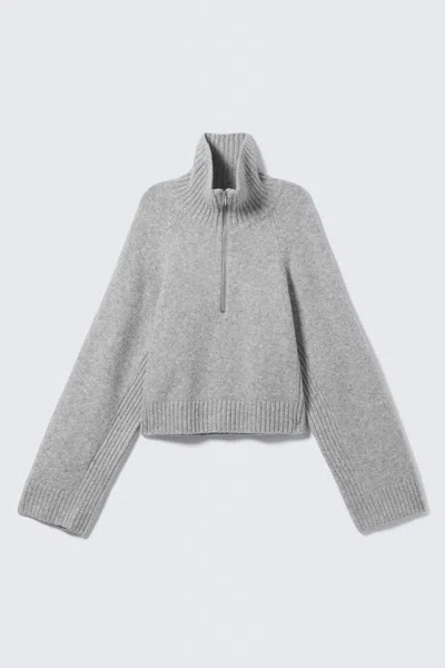 Monki Short Half-zip Knitted Sweater In Gray