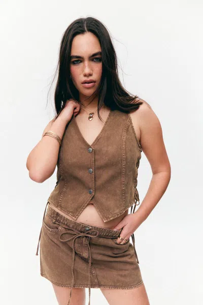Monki Sleeveless Lace-up Denim Waistcoat