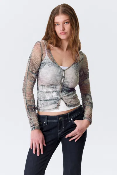 Monki Slim Gathered Long-sleeved Mesh Cardigan