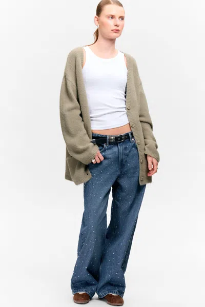 Monki Soft Knit V-neck Cardigan In Sand