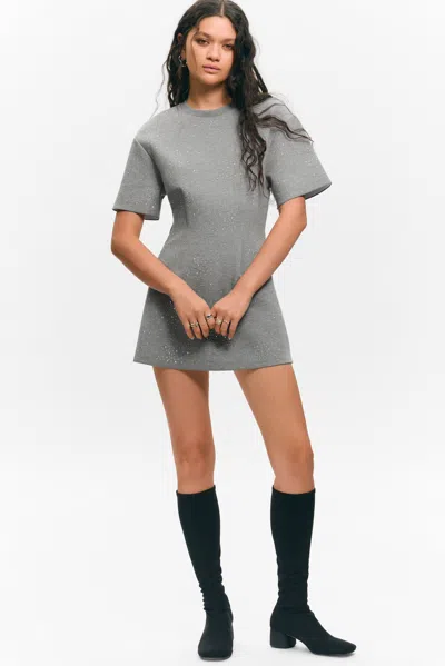 Monki Studded Mini Scuba Tee Dress In Gray
