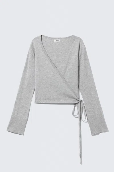 Monki V-neck Wrap Knit Cardigan In Gray