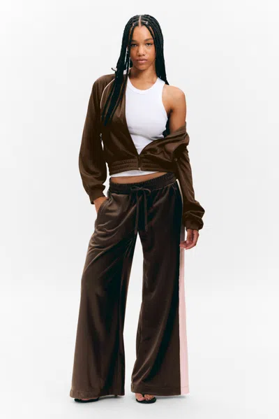 Monki Wide Relaxed Fit Track Trousers In Brown