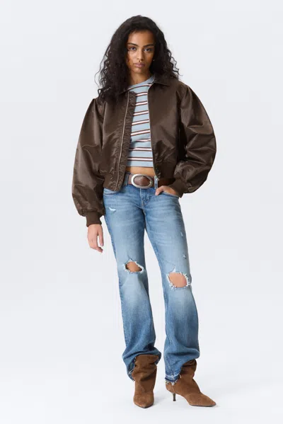 Monki Yulia B Loose Nylon Bomber Jacket In Brown