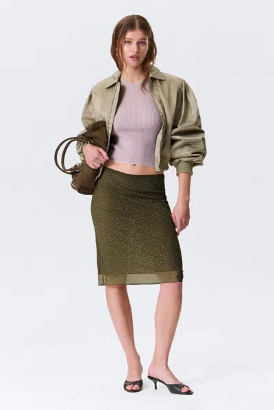 Monki Yulia B Mesh Rhinestone Midi Skirt