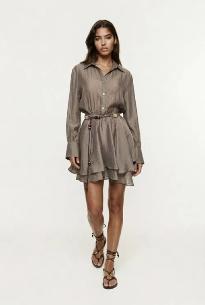 Monlicia Alora Tencel Mini Shirt Dress In Brown