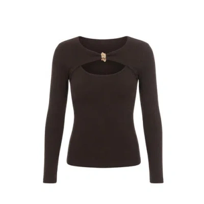 Monlicia Detail Cutout Long Sleeve Stretch Mila Top In Black