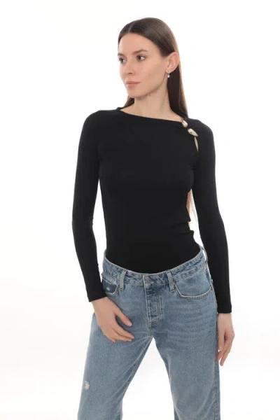 Monlicia Gold Detail Long Sleeve Stretch Cielo Top In Black