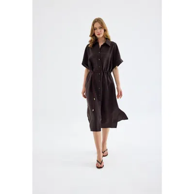 Monlicia Solenne Cotton Midi Shirt Dress In Brown