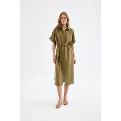 Monlicia Solenne Cotton Midi Shirt Dress In Green
