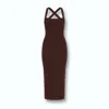 Monlicia Women's Azura Knit Crisscross Back Bodycon Midi Dress - Brown In Brown