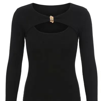 Monlicia Women's Gold Detail Cutout Long Sleeve Stretch Mila Top -  Black