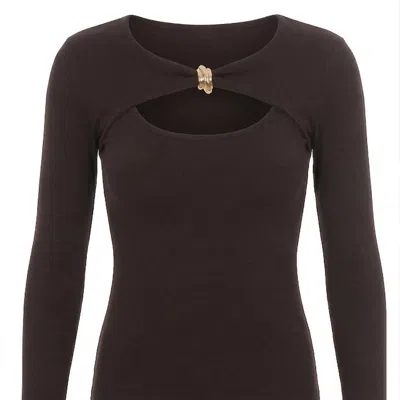 Monlicia Women's Gold Detail Cutout Long Sleeve Stretch Mila Top - Brown