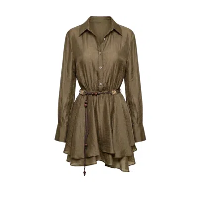 Monlicia Women's Green Alora Tencel Khaki Mini Shirt Dress