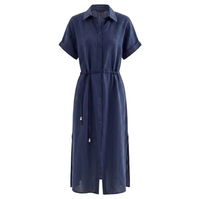 Monlicia Women's Solenne Cotton Midi Shirt Dress - Navy Blue