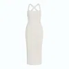 Monlicia Women's White Azura Knit Crisscross Back Bodycon Midi Dress - Ivory In White