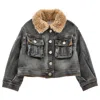 Monnalisa Plush Collar Denim Jacket