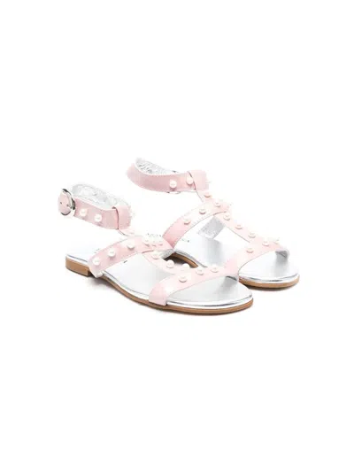 Monnalisa Kids' 15mm Beaded Leather Sandals In Pink