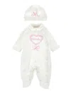 Monnalisa 2-piece Embroidered Set In Cream + Pink