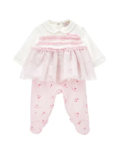 Monnalisa Kids'   2-piece Printed Tulle Set In Cream + Pink