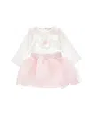 Monnalisa 2-piece Set With Tulle And Appliqué Flower In Cream + Pink