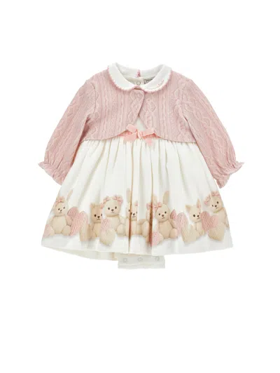 Monnalisa 2-piece Baby Dress Set With Cardigan In Pink