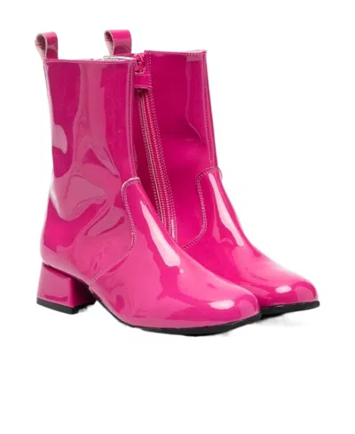 Monnalisa Kids' 35mm High-shine Finish Ankle Boots In Pink
