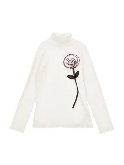 Monnalisa Kids'   3d Rose Turtleneck In White