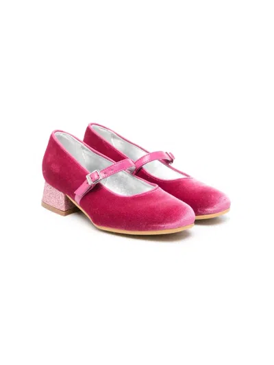 Monnalisa Kids' 40mm Velvet Ballerina Shoes In Pink