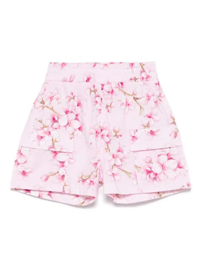 Monnalisa Kids' Floral-print Shorts In 粉色
