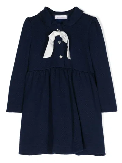 Monnalisa Kids' A-line Diamond-quilted Dress In Blue