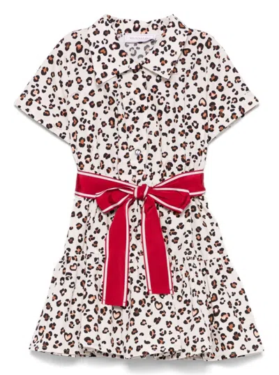 MONNALISA MULTICOLOR DRESS WITH ALL-OVER ANIMAL PRINT AND WAIST BELT IN COTTON GIRL