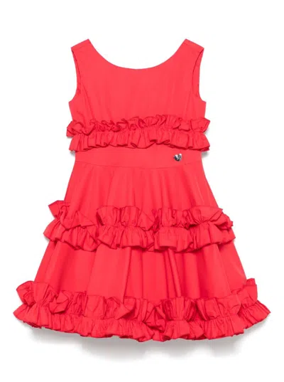 Monnalisa Kids' Abito Con Rouches Popelin Popeline Touch In Red
