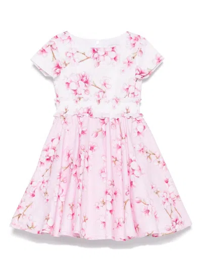 MONNALISA MULTICOLOR DRESS WITH TULLE SKIRT AND ALL-OVER FLORAL PRINT IN COTTON GIRL