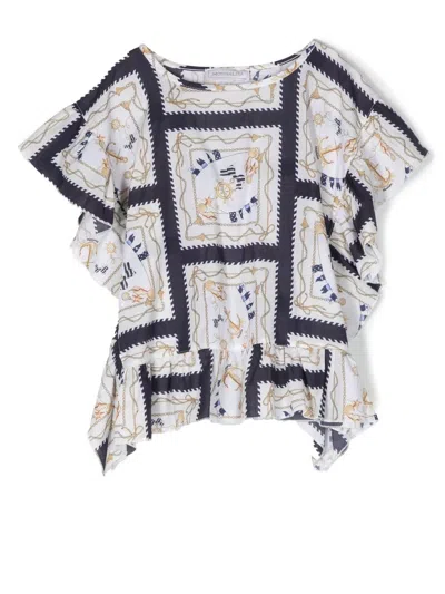 Monnalisa Kids' Abstract-print Cotton Blouse In Multicolor