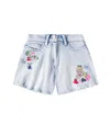 Monnalisa Alice Distressed Patch-appliqué Denim Shorts In Blue