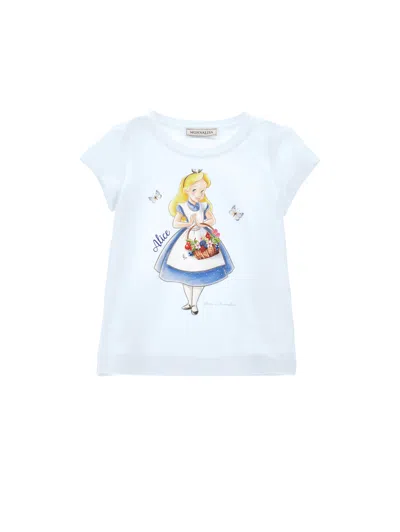 Monnalisa Kids'   Alice Print Jersey T-shirt In Light Blue