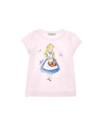 Monnalisa Kids'   Alice Print Jersey T-shirt In Rosa Fairy Tale