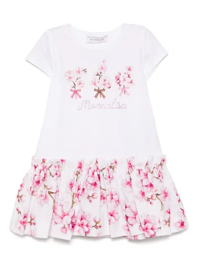 Monnalisa Kids' All-over Floral Print Dress In White