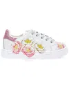 Monnalisa Anemone Print Bicast Leather Tennis Shoes In Cream+azalea