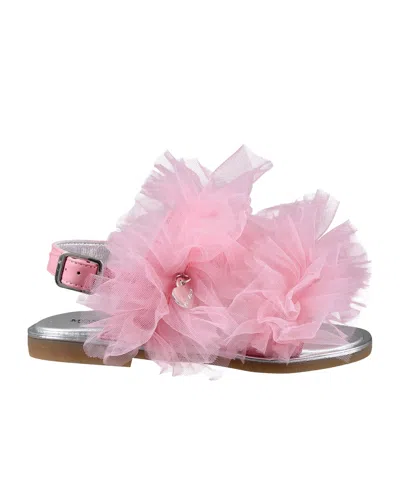 Monnalisa Appliqué-detail Metallic Sandals In Pink