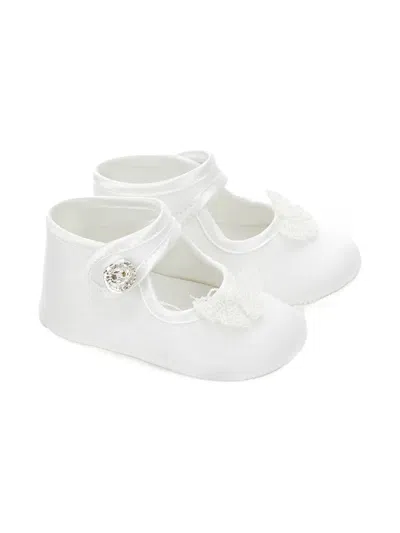 Monnalisa Babies' Appliqué Button Crib Shoes In White